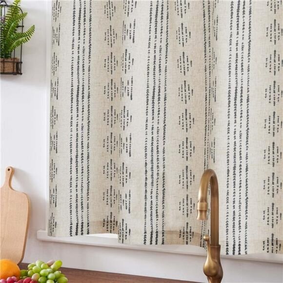 Boho Kitchen Curtain Linen Tier Curtain Bohemian Cafe 36 Inch Geometric Striped - Picture 2 of 8